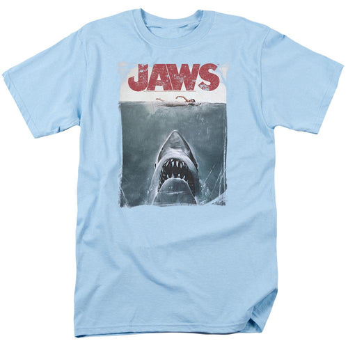 Jaws Title Mens T Shirt Light Blue