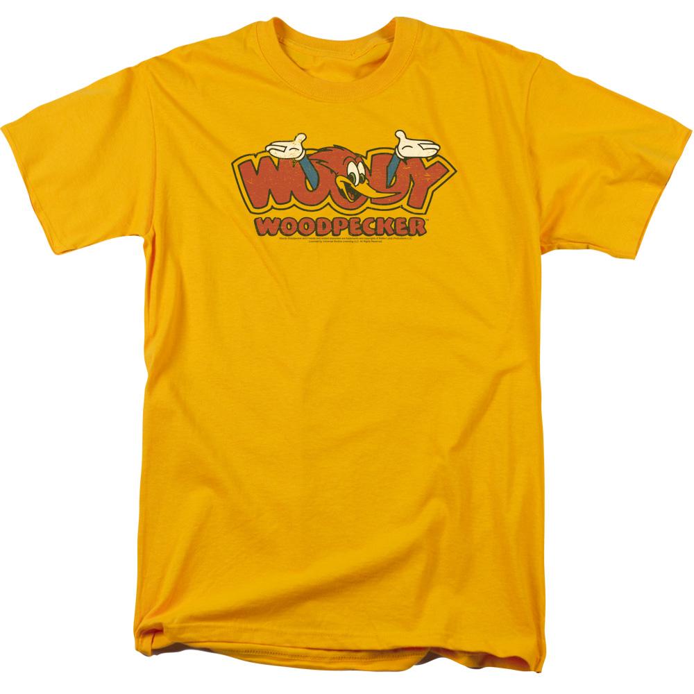 Woody Woodpecker In Logo Mens T Shirt Gold