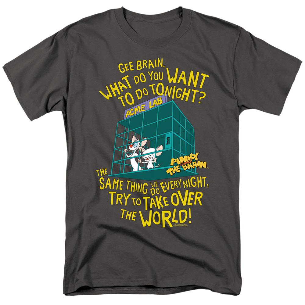 Pinky And The Brain The World Mens T Shirt Charcoal