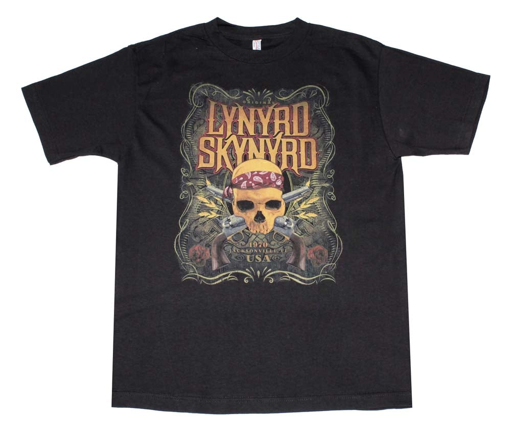 Lynyrd Skynyrd Skull With Gun Mens T Shirt